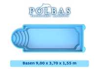 Basen poliestrowy 9,00 x 3,70 x 1,55 z rzymskimi schodkami KOMPLET