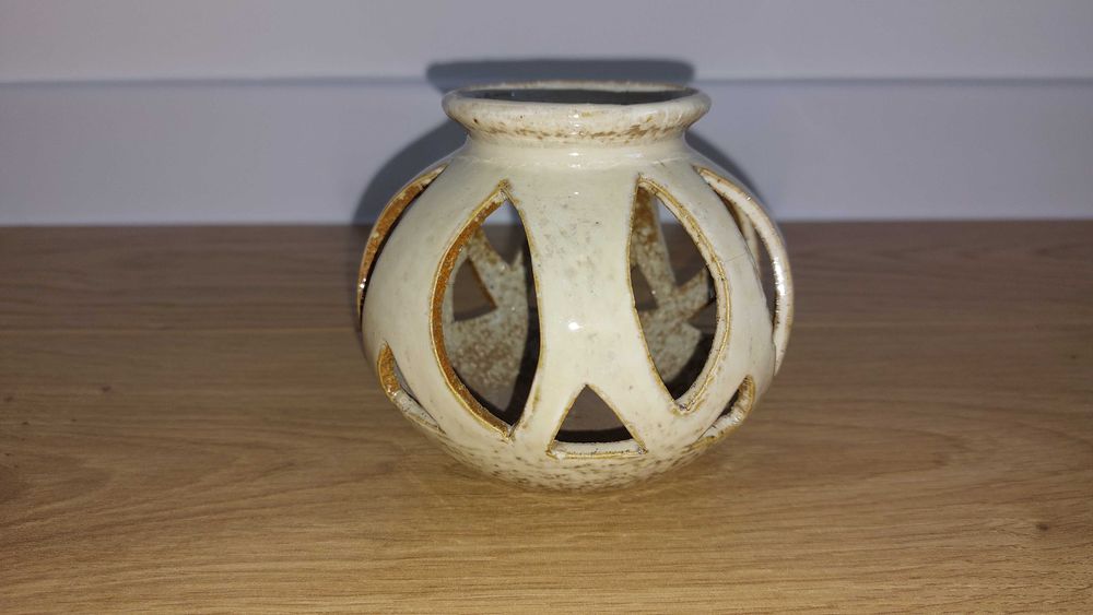 Świecznik kula, okrągły, beżowy_10 x 9 cm