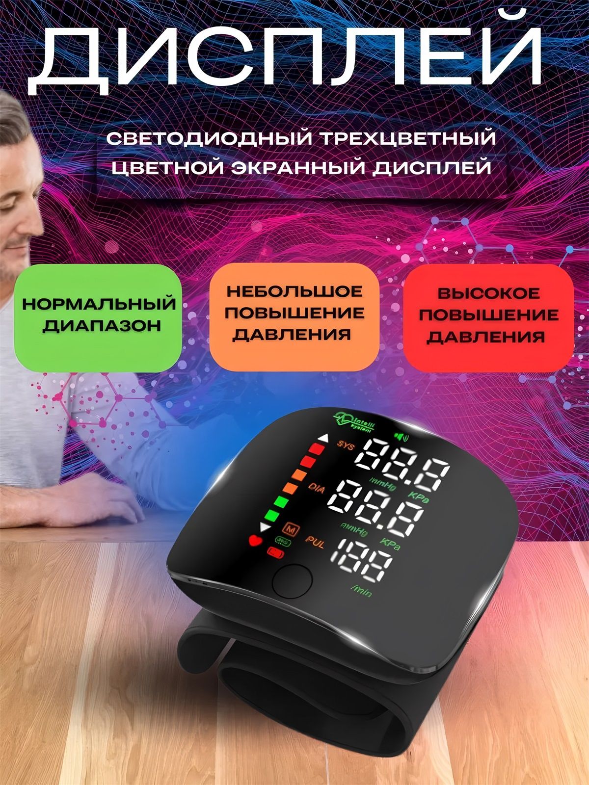 Тонометр на запястье автоматический перезаряжаемый