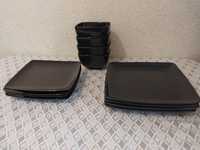 Чорні керамічні тарілки важкі 12 предметів набір посуду