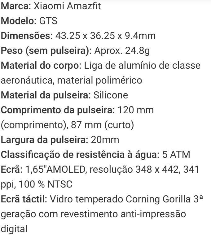 Relógio Xiaomi Amazfit GTS