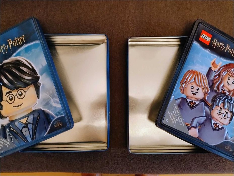 Dwa metalowe pudełka Lego Harry Potter