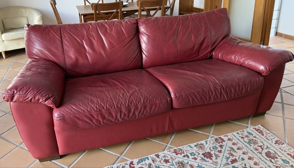Sofa cama de pele + 2 sofas brancos + 2 cadeiras