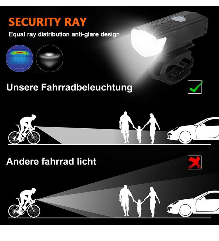 Luz de Bicicleta USB Recarregável Portátil 3 Modos Acessórios de Bike