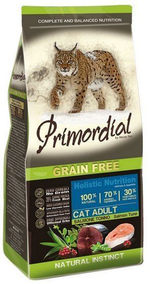 Wysokomięsna karma dla kotów bez zbóż Primordial ŁOSOŚ i TUŃCZYK 2kg