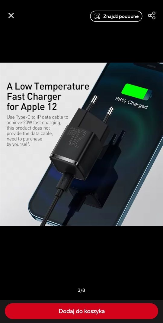 Ładowarka sieciowa BASEUS Super Si 20W Biały + kabel gratis