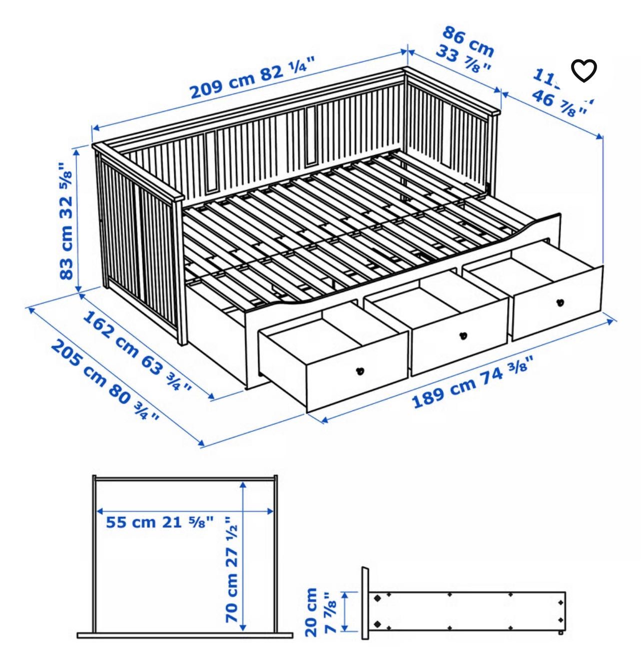 Cama indiv/dupla c/3 gav/2 colchões, branco/Ågotnes firme, 80x200 cm