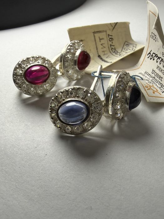 Вінтаж сережки срібло 925 вставка корунд