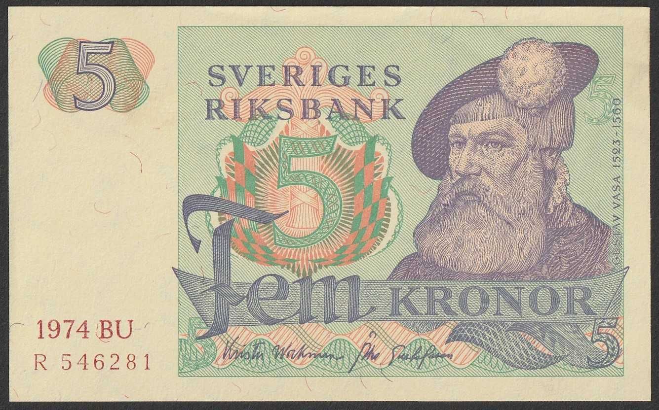 Szwecja 5 koron 1974 - BU - stan 1/2
