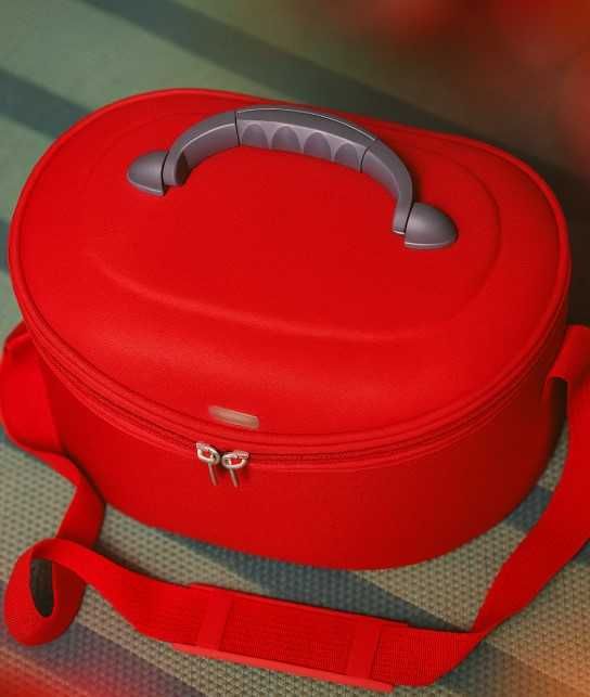 Duży Nowy Kuferek z paskiem do noszenia, kosmetyczka czerwona