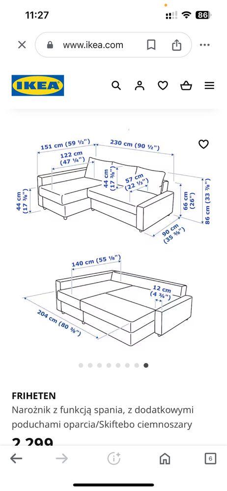 Narożnik ikea 1- roczny FRIHETEN