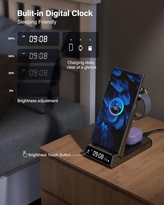 Магсейв зарядка безпровідна для смартфона годинників навушника 3в1