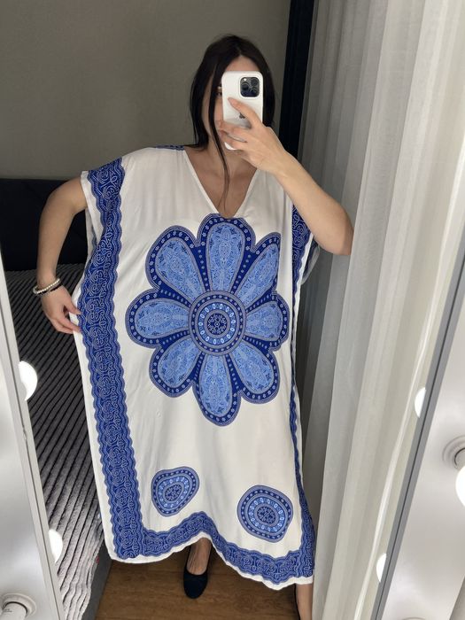 Довга батал пляжна туніка накидка парео на купальник 50 52 розмір