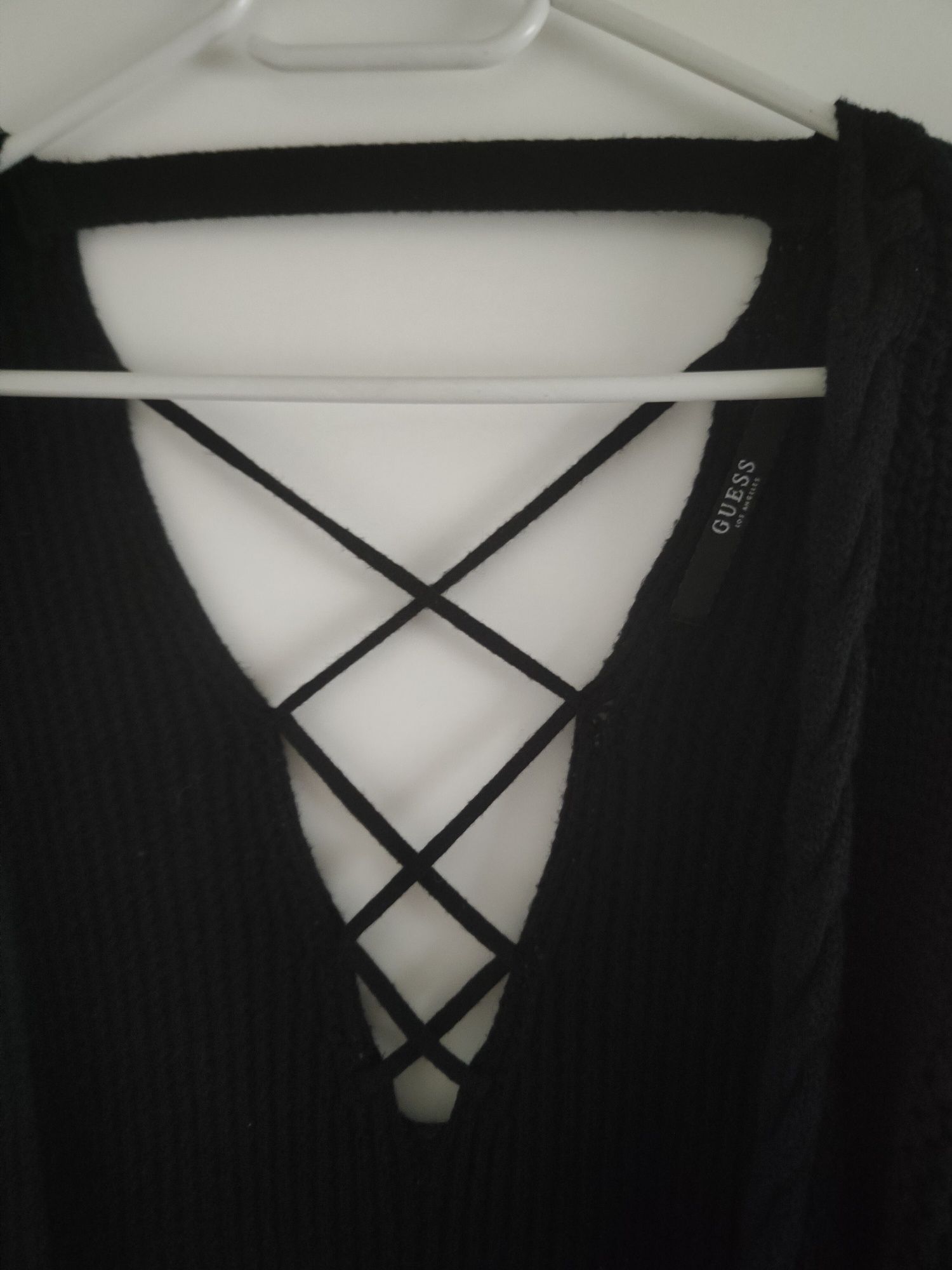 Guess Sweter czarny kardigan długi oversize
