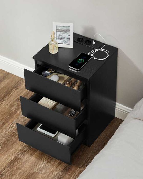 Nowoczesny stolik nocny z funkcją ładowania USB i gniazdkiem