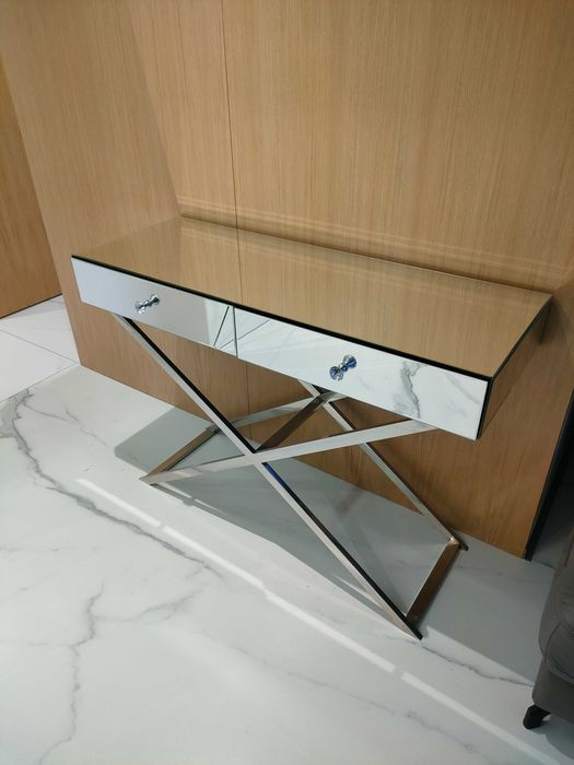 Konsola stolik lustrzany glamour 111 X 80 X 44 cm srebrny