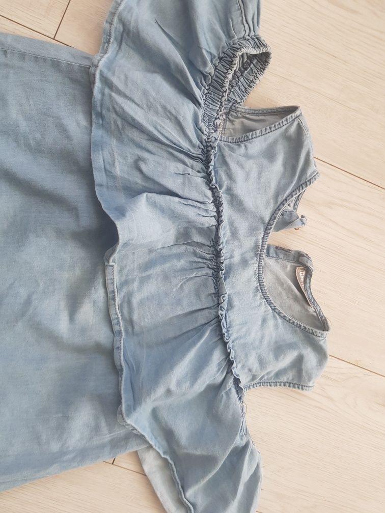 Bluzeczka dziewczęca jeans z wycięciem na ramion falbana hiszpanka 158