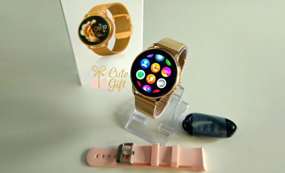 Piękny i Stylowy Smartwatch Zegarek Damski Złota Bransoletka