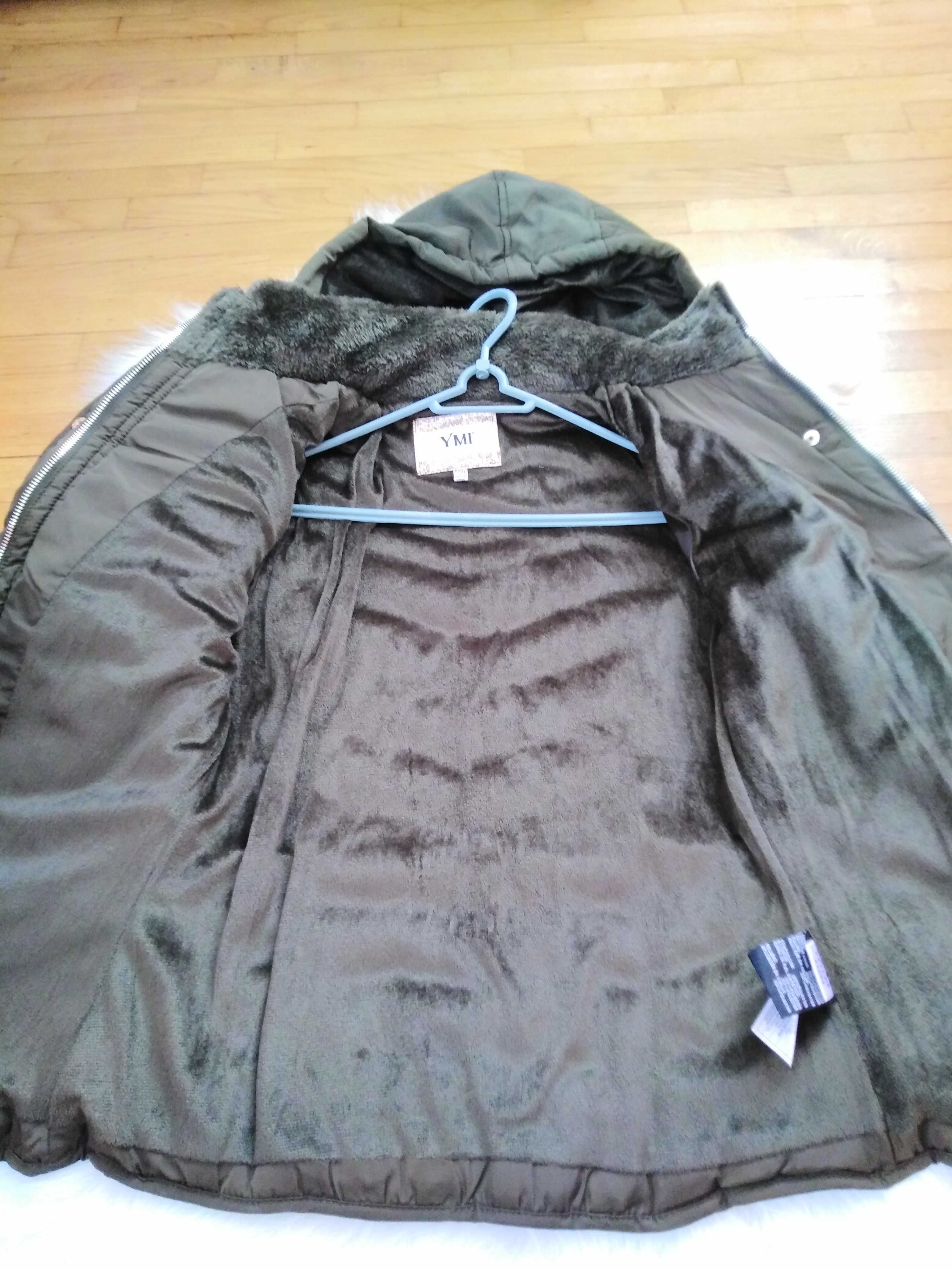 Kurtka, YMI, S/36/8, khaki, kaptur, podszewka futerko