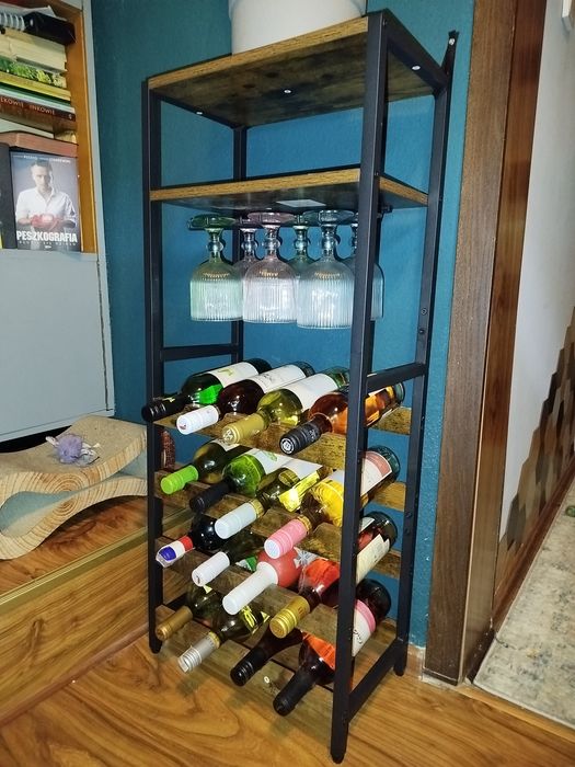 Stojak / regał / szafka na wino i wieszak na kieliszki / lampki