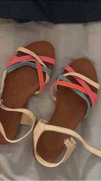 sandały sandałki klapki letnie skórzane płaska podeszwa kolorowe paski