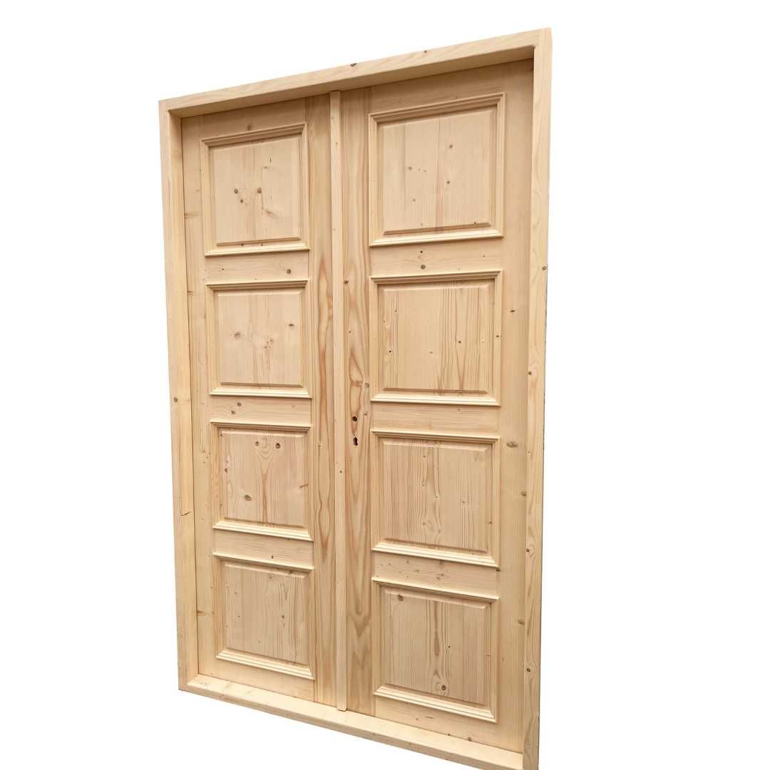 Drzwi Drewniane Dwuskrzydłowe Lite 130×200 cm do Domku Drewnianego