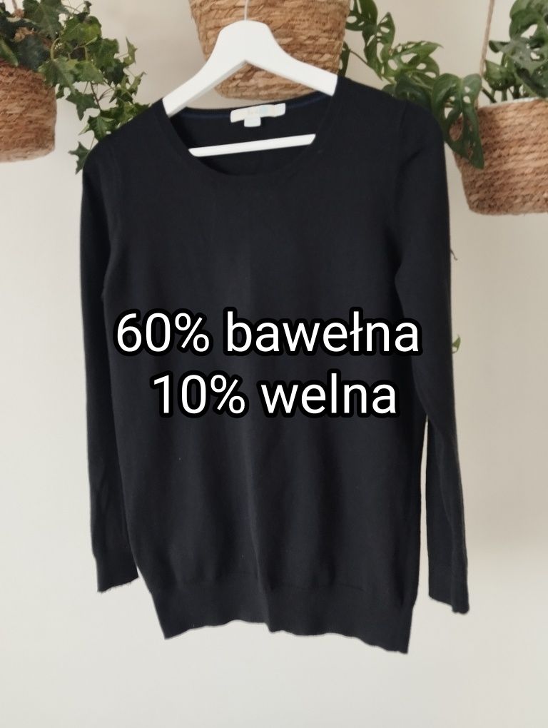 Bluzka dzianinowa, lekki sweter, czarny basic, naturalny skład, z wełn