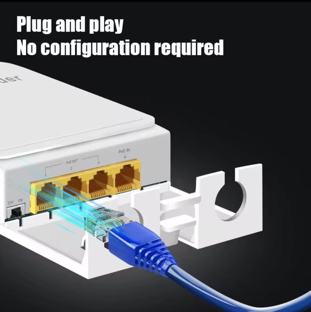 PoE Extender 4 ports, POE розгалужувач, подовжувач