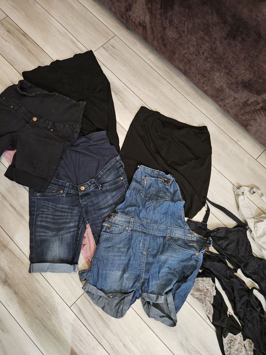 Ciuchy ciążowe spodenki legginsy biustonosze r S 37 komplet zestaw