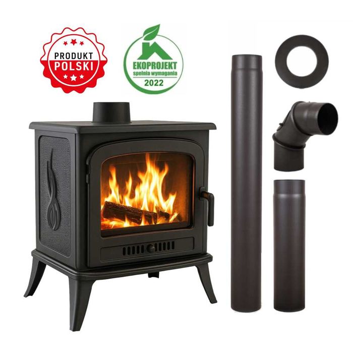 Kominek piec koza ŻELIWNY K7  + zestaw rur  fi 130 8kW EKO