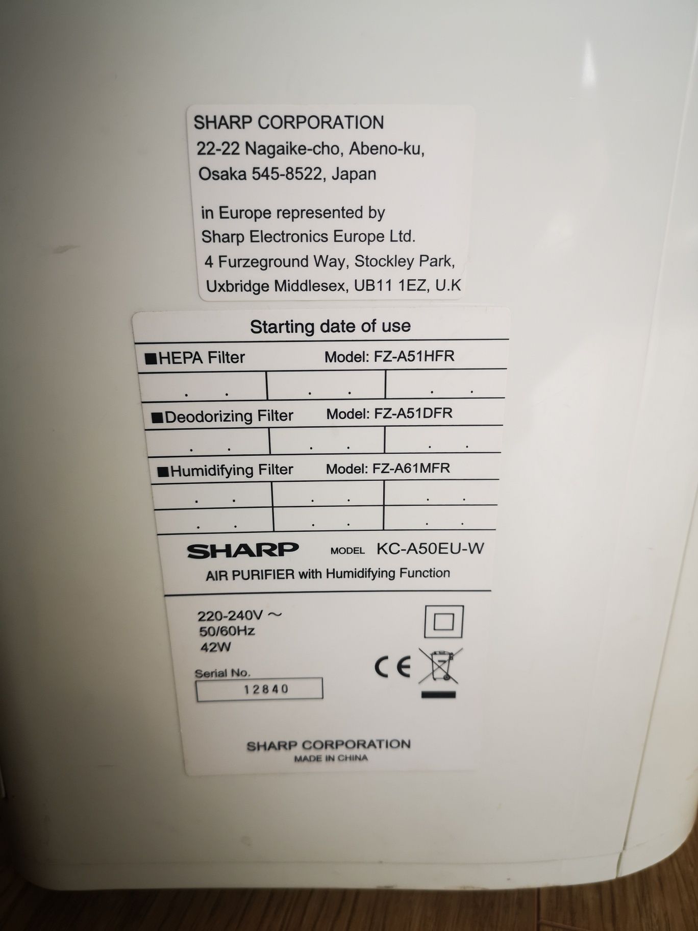 Oczyszczacz Sharp KC-A50EU-W