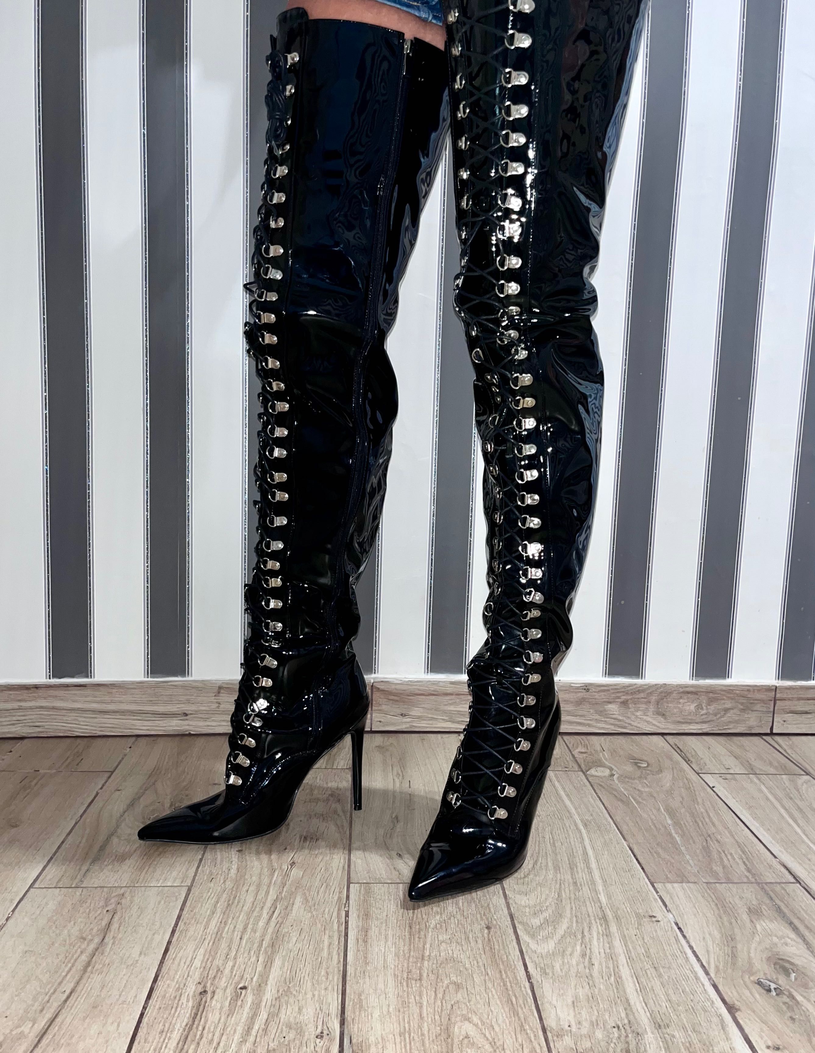 295/ODRĘKI 45 Trans Crossdress Kozaki lakierowane wysoka cholewka 80cm