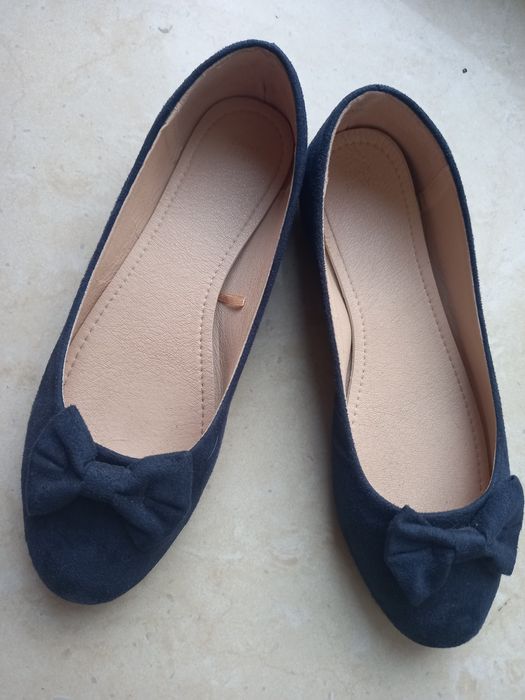 Czółenka baleriny młodzieżowe granatowe zamszowe 39 40