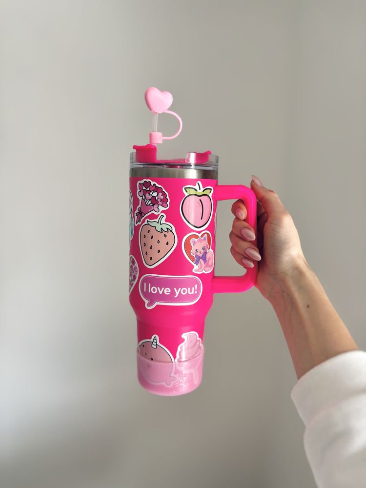 Kubek typu stanley różowy duży z rurką 1200ml