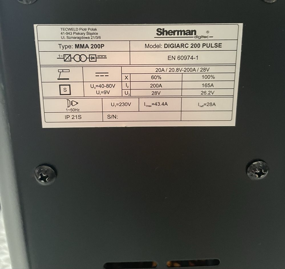 Spawarka Sherman DIGIARC 200 Pulse Inwertorowy prostownik spawalniczy