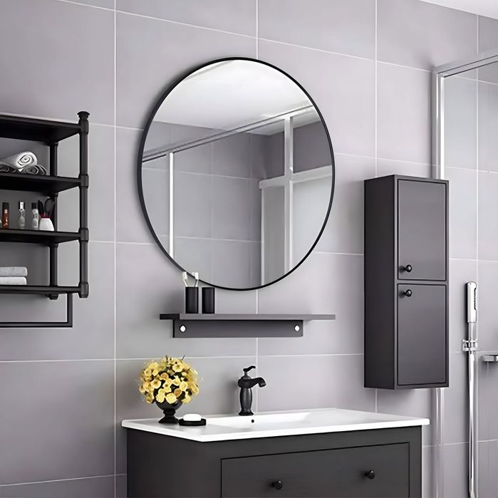 Lustro ścienne 50 cm wiszące nowoczesne czarna rama aluminium