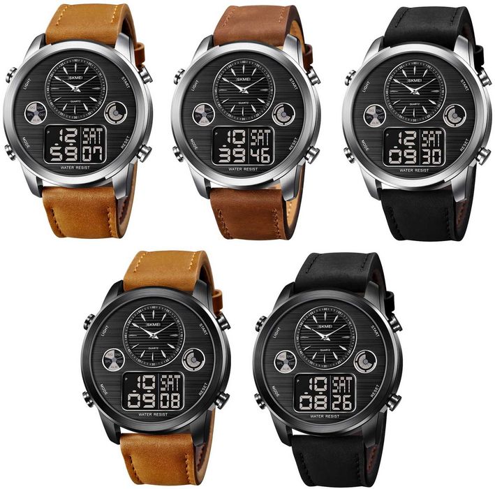 Biznesowy Zegarek Męski Na Skórzanym Pasku METAL Czas Światowy LED