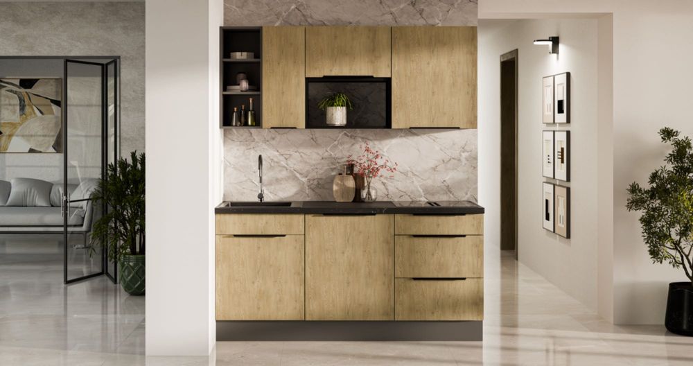 Meble kuchenne, zestaw mebli kuchennych, kuchnia WOOD, DĄB/ANTRACYT !