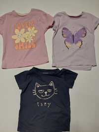 Nowe trzy koszulki 110/116 motyl, kwiatki i kotek