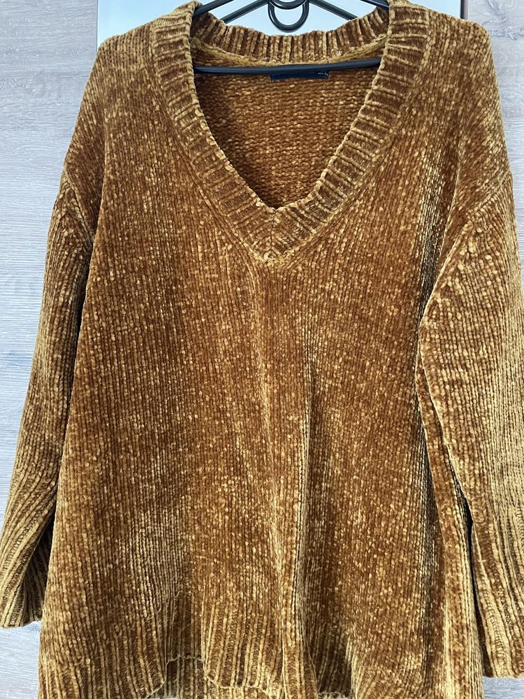 Zara sweter szenilowy musztardowy oversize