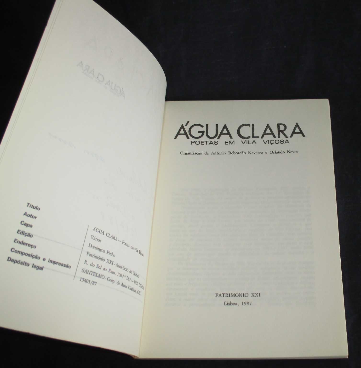 Livro Água Clara Poetas em Vila Viçosa