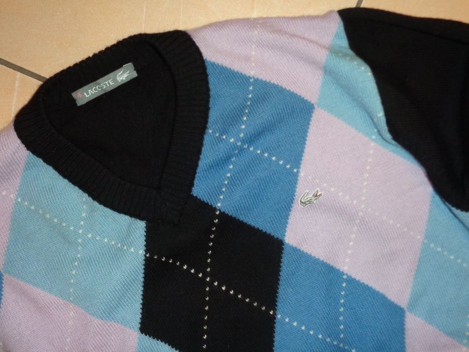 LACOSTE Woolmark PURE NEW WOOL wełniany sweter męski w romby j.nowy 4