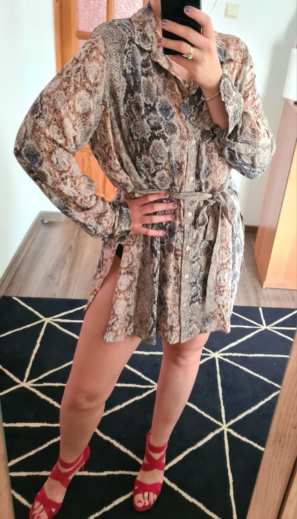 Cudna tunika sukienka elegancka print skóra węża duży rozmiar plus siz