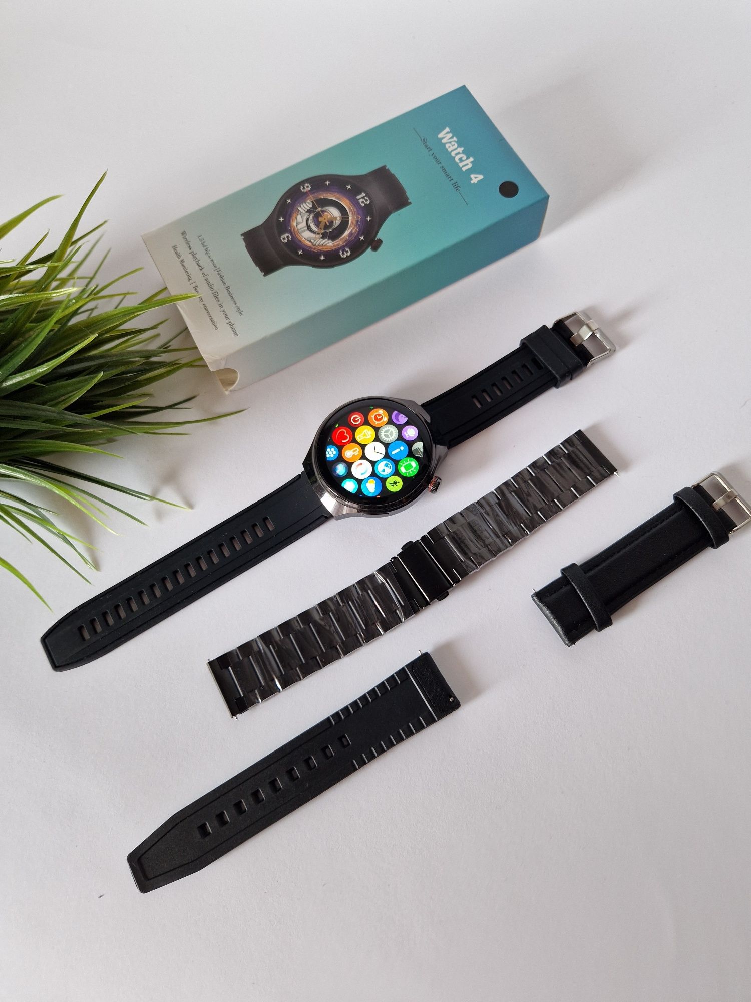 Smartwatch GT4 z 3 paskami, pełny komplet