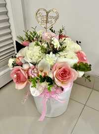 Flowerbox kwiaty premium, stroik na cmentarz, kompozycja nagrobna.