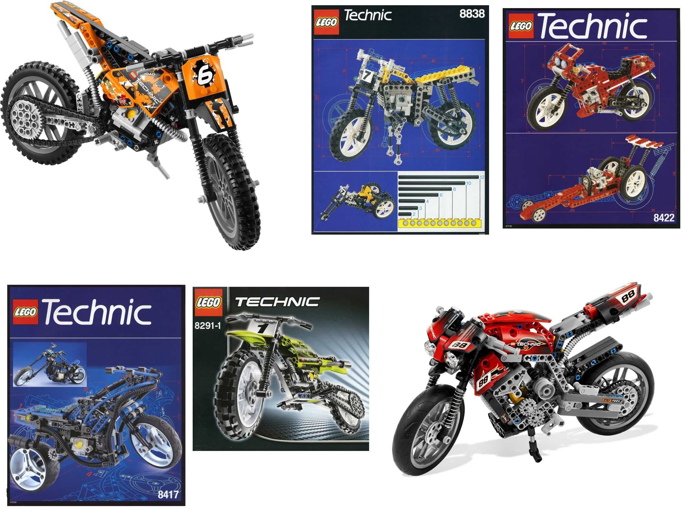Motocykle LEGO Technic 8051, 8291, 8417, 8848, 8422, 42063 i inne