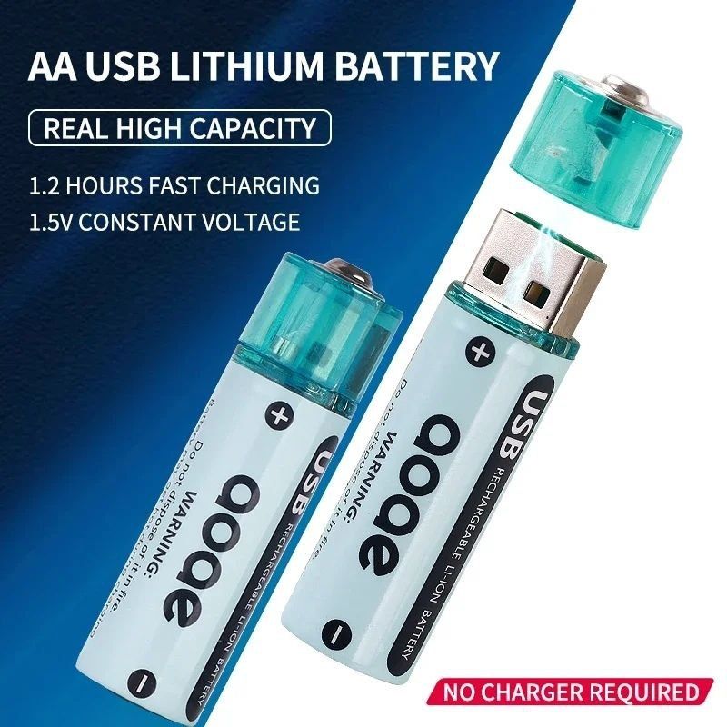 Акумуляторні батарейки AA/LR6 Li-ion з USB зарядкою