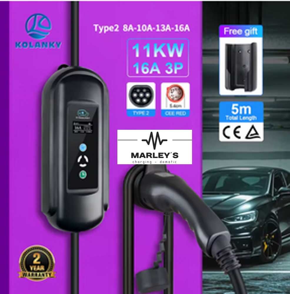 Carregador Portátil 11 kw - 16A -Tipo 2 - C/ Suporte Parede