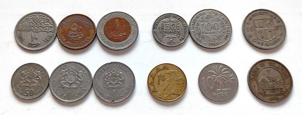 Монеты Африки №1 (Египет, Марокко, Намибия, Нигерия, Уганда), 12 шт