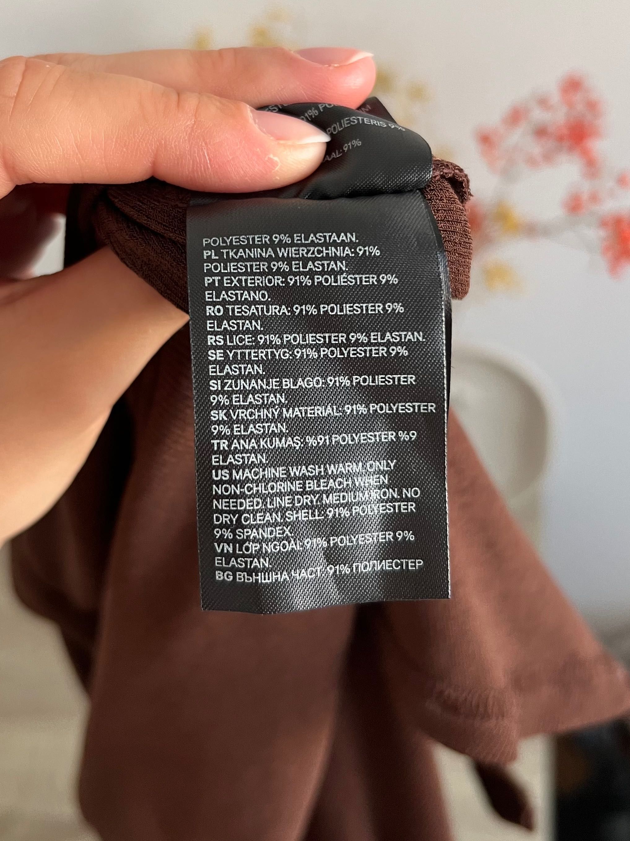 Brązowa sukienka mini szmizjerka marszczona z kołnierzykiem H&M